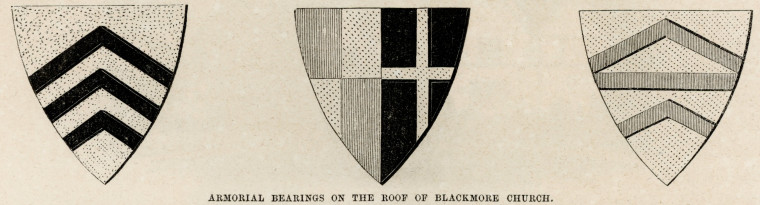 Blackmore Church Armorial Bearings Suckling 1845 Copyright: Alfred Suckling Essex Antiquities 1845