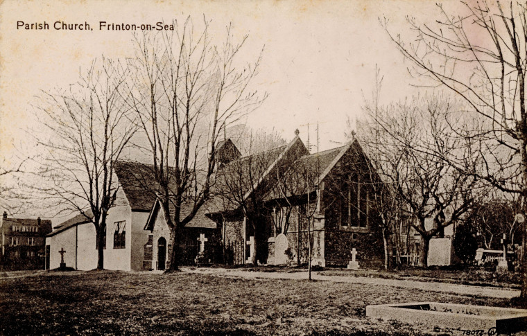 Frinton Church post card in black and white Copyright: Post Card