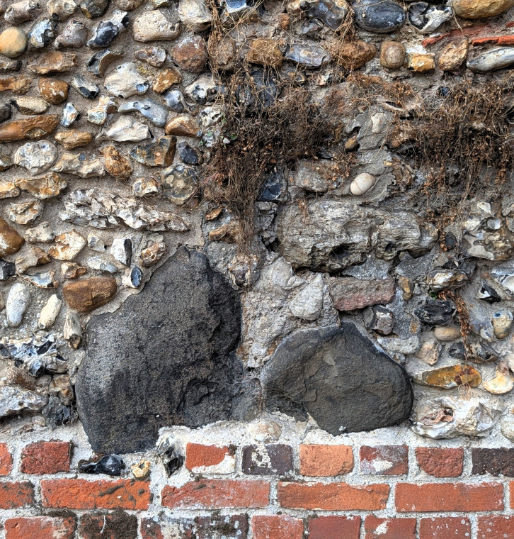 Bocking Churchyard Wall with Basalt Erratic Boulders 2025 Copyright: William George 7 October 2025