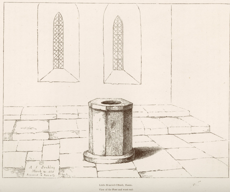 Little Braxted Church Font Suckling 1845 Copyright: Alfred Suckling Essex Antiquities 1845