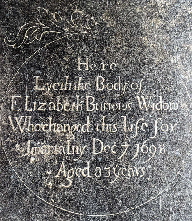 Wendens Ambo Church Elizabeth Burrows 1698 monument 2022 Copyright: William George 7 August 2022