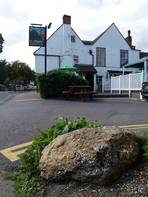 The puddingstone by the Yew Tree Inn at Manuden. Copyright: Gerald Lucy