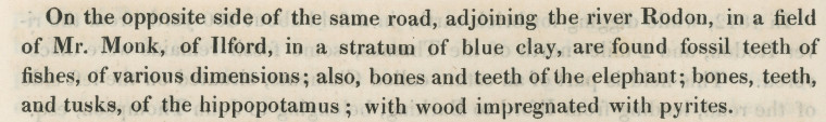 Ilford Fossils Text Ogborne 1817 Copyright: Elizabeth Ogborne History of Essex 1817
