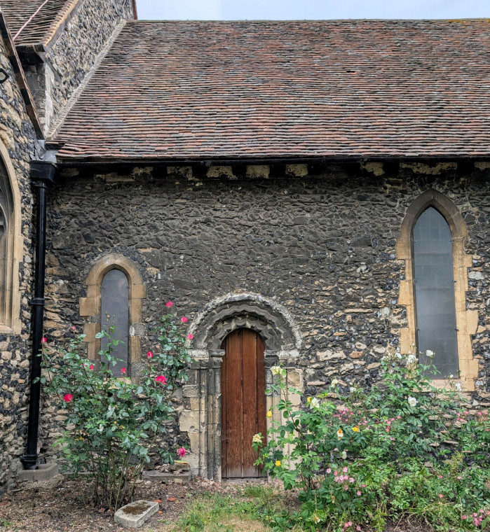 Rainham Church South side and door 22 May 2025 Copyright: William George