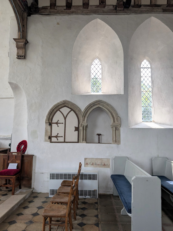 Tilty Church Piscina cupboard and windows 17 June 2025 Copyright: William George