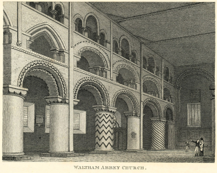 Waltham Abbey Church Ogborne 1817 Copyright: Elizabeth Ogborne History of Essex 1817