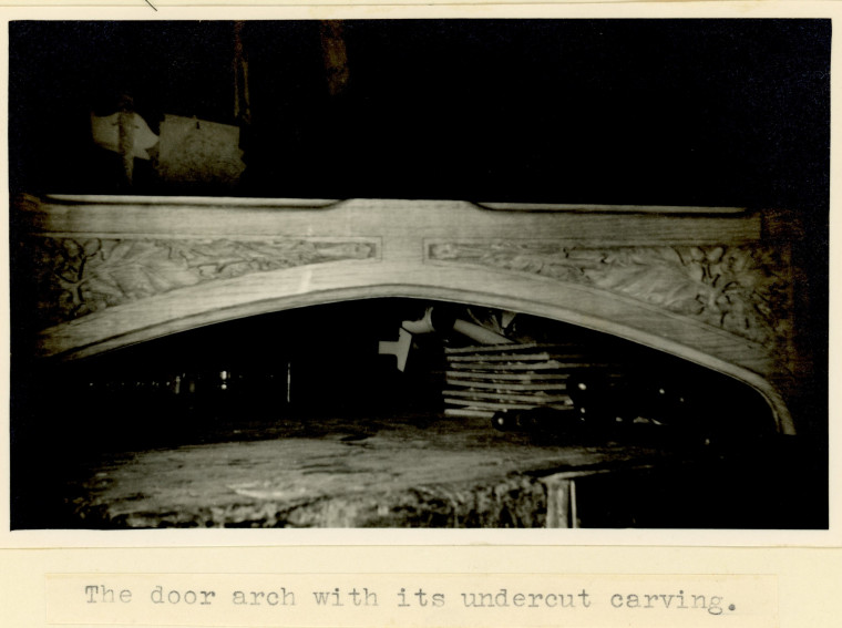 Wood Carving Door Arch  Mr Saunders Copyright: W C Gurton Rural Crafts in Essex 1954