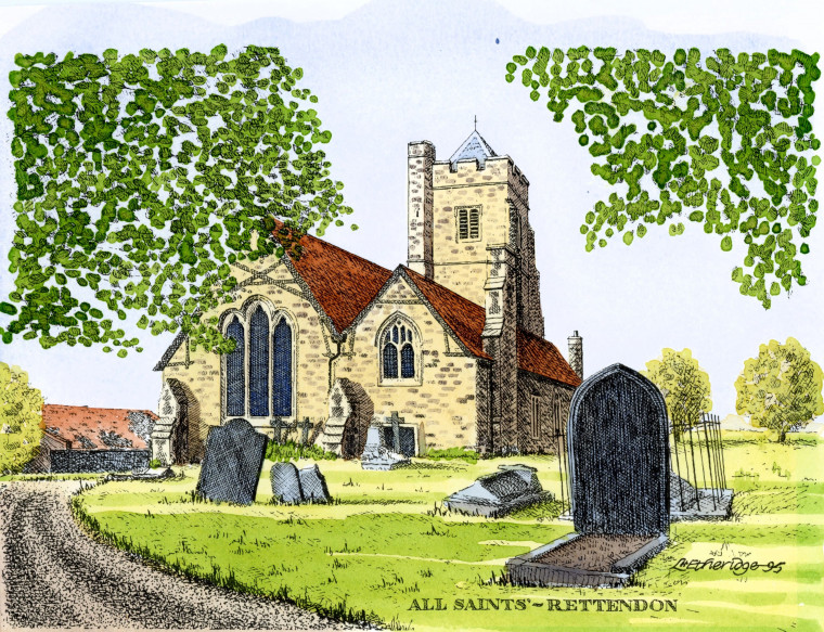 Rettendon Church Water Colour 1995 Copyright: Leonard Etheridge 8 May 1995