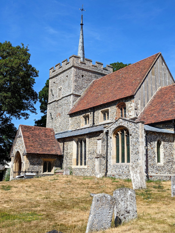 Wendens Ambo Church Tower and Nave from the South East Copyright: William George 7 August 2022
