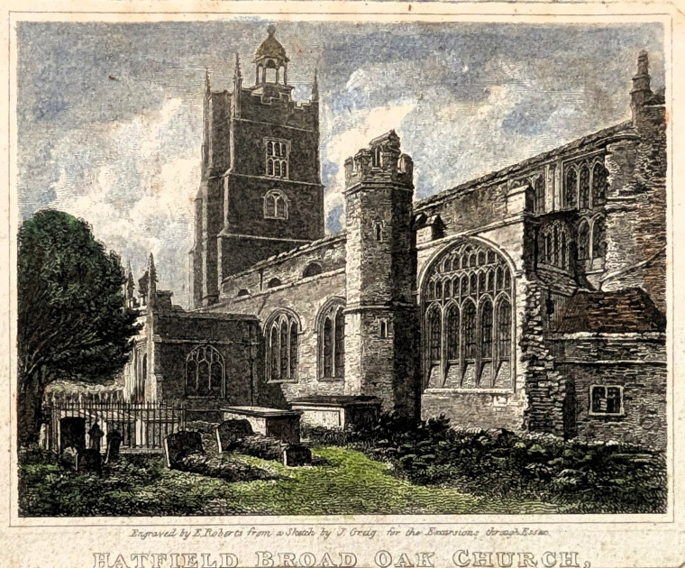 Hatfield Broad Oak Church Coloured Engraving 1819 Copyright: William George