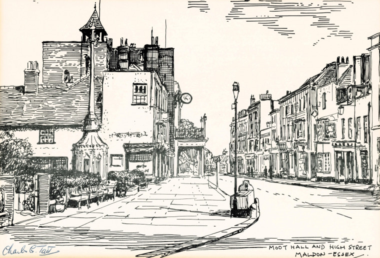 Maldon Moot Hall and High Street Line Drawing Copyright: Tait