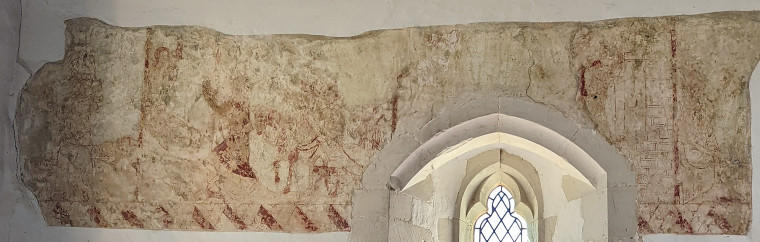Wendens Ambo Church Wall Plaster Margaret of Antioch 2022 Copyright: William George 7 August 2022