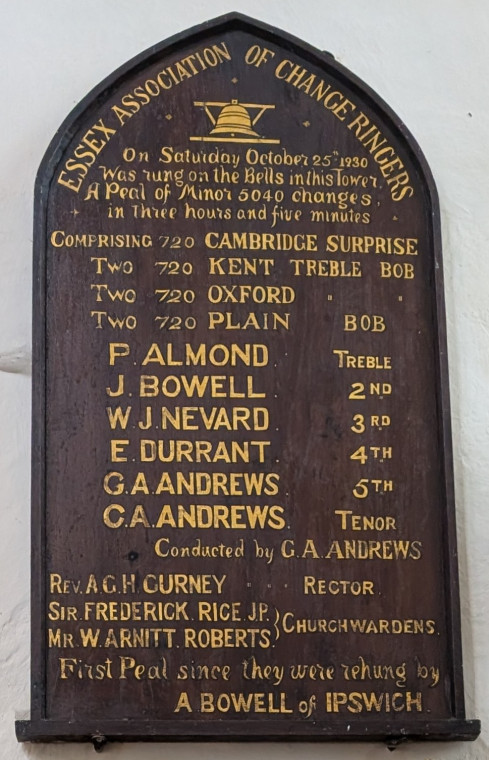 Great Bromley Church Bell Plaque 1930 15 November 1930 Copyright: William George