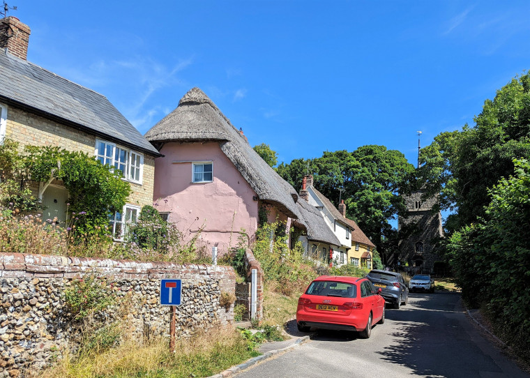 Wendons Ambo Cottages Church and Cars from West 2022 Copyright: William George 7 August 2022