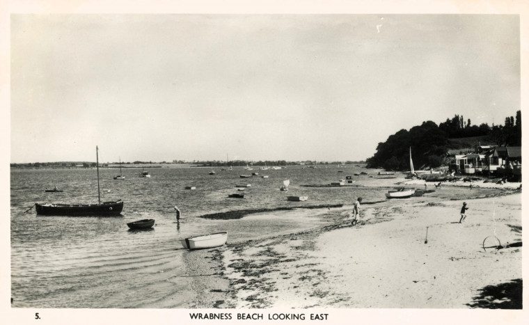 Wrabness Beach Looking East Post Card posted 10 August 1961 Copyright: F W Pawsey and Sons Ipswich