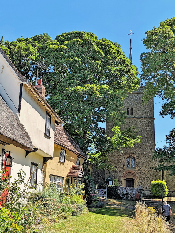 Wendens Ambo Cottages and Church Tower 7 August 2022 Copyright: William George