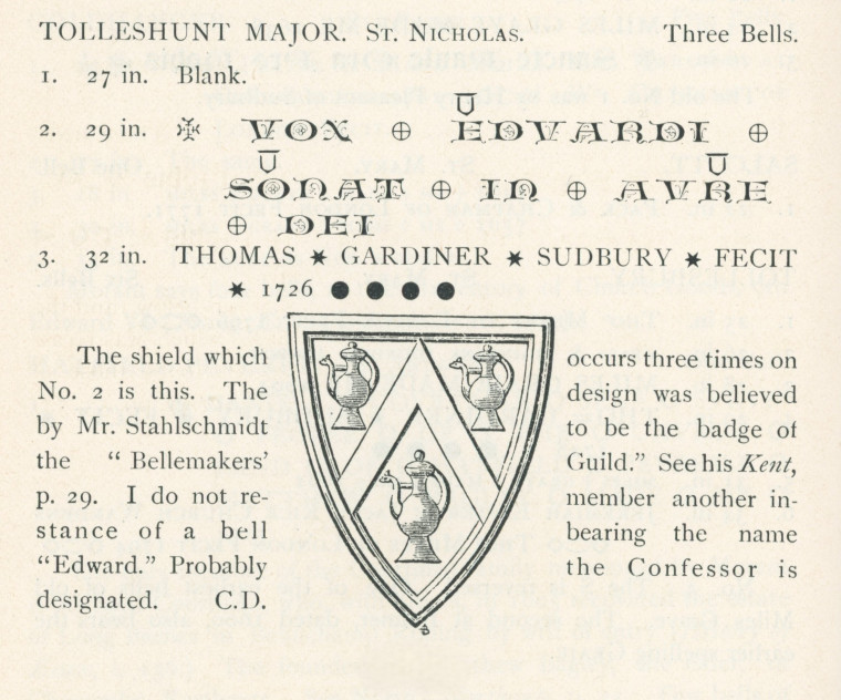 Tolleshunt Major Church Bells Essex Review 1894 Copyright: Essex Review 1894