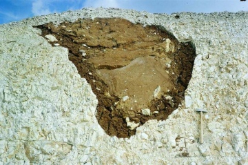 Solution pipes in chalk at Newport Chalk Quarry in 1980 - 3 Copyright: Photo Â© British Geological Survey (P212618).