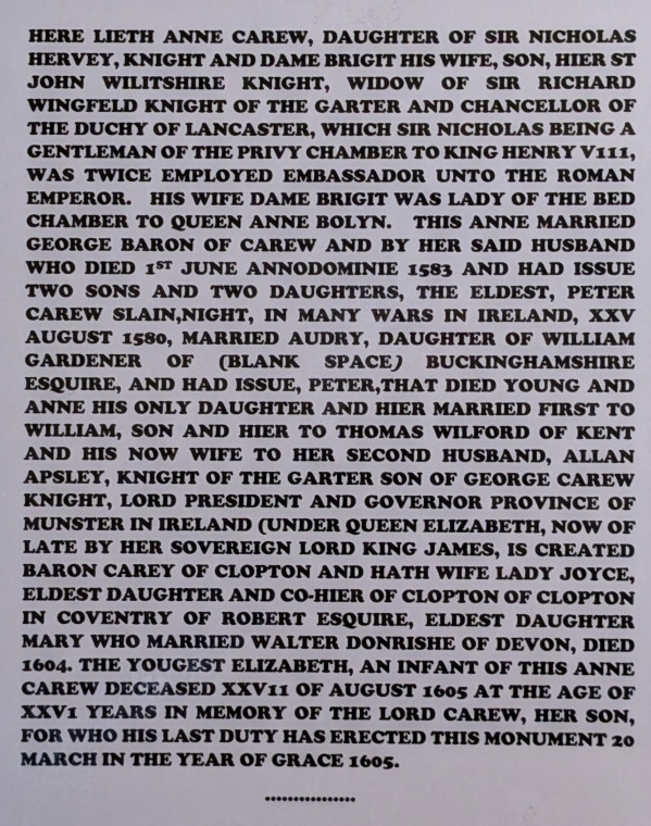 Romford Church Monument Text 3 April 2025 Copyright: William George