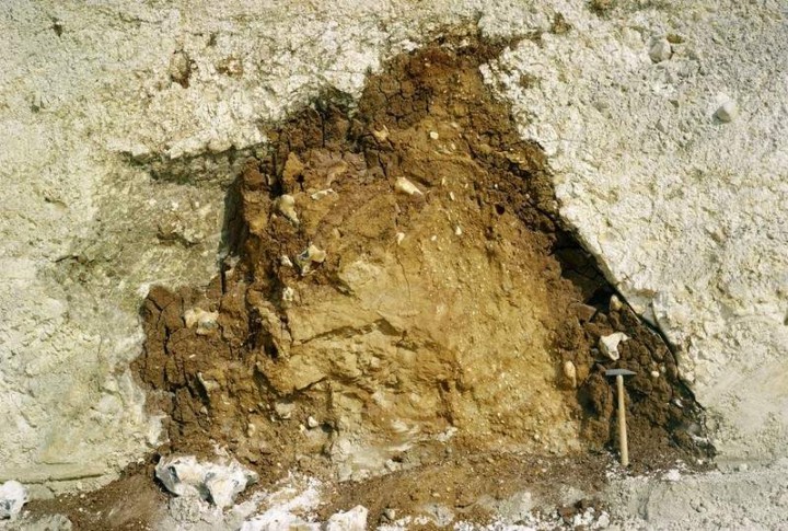 Solution pipes in chalk at Newport Chalk Quarry in 1980 - 2 Copyright: Gerald Lucy