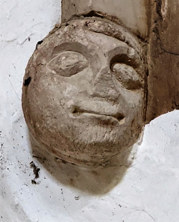 Wendens Ambo Church Interior Face with broken nose 7 August 2022 Copyright: William George