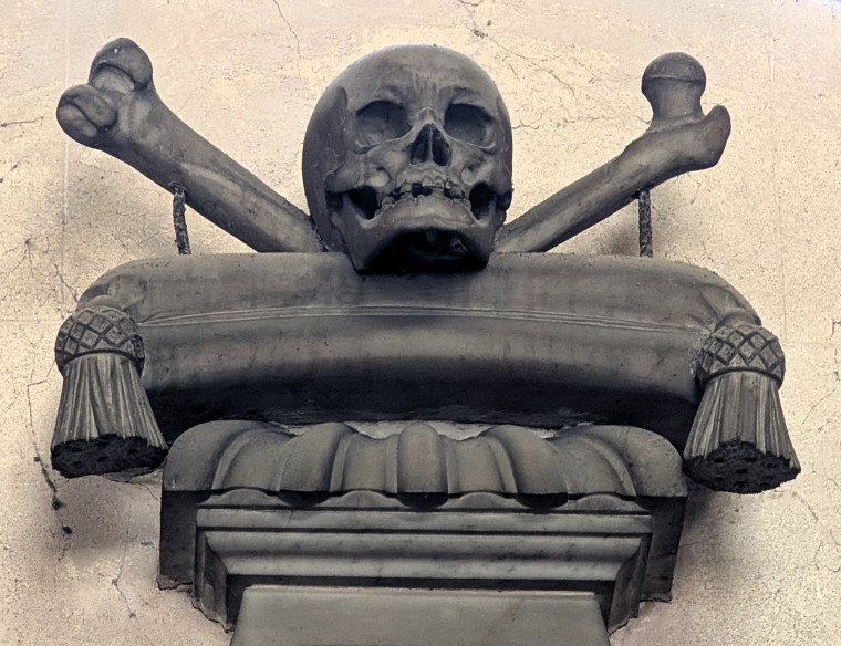 Hatfield Broad Oak Church Skull and Crossed Bones 2025 Copyright: William George