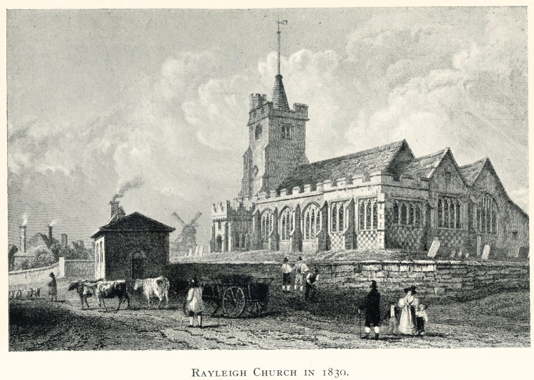 Rayleigh Church 1830 published 1908 Copyright: A C Girdlestone Fryer 1908