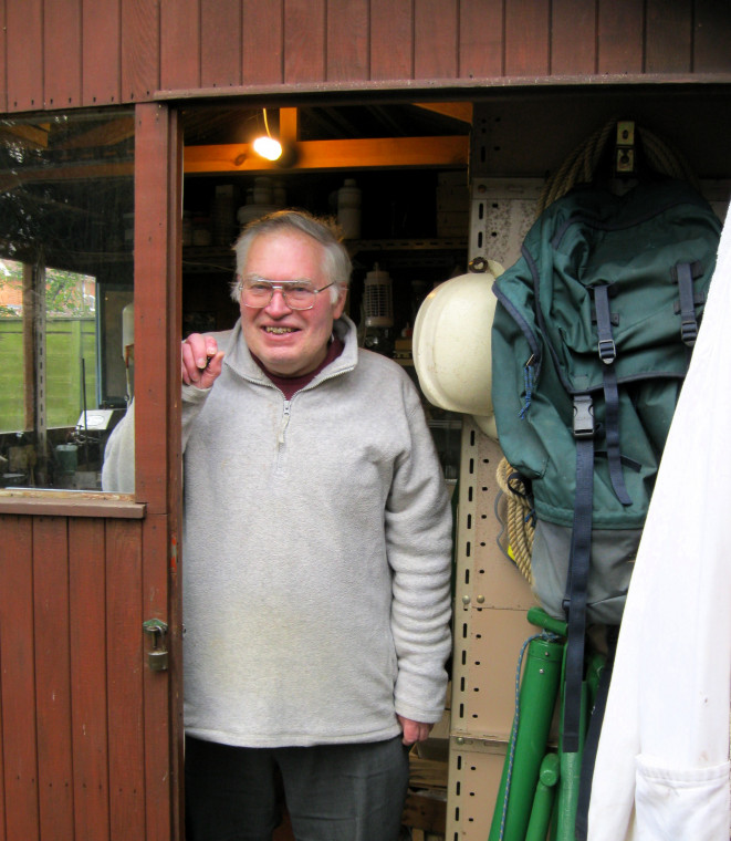 Graham Roger Ward 1944 to 2025 Geologist in garden shed 2011 Copyright: William George