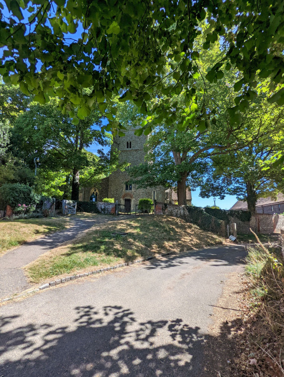 Wendens Ambo Church and Lane from West 7th August 2022 Copyright: William George