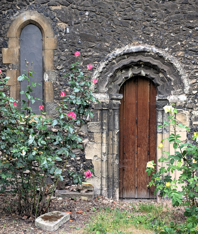Rainham Church South side and door close up 22 May 2025 Copyright: William George