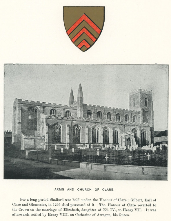 Clare Church and Arms F Law 1898 Copyright: Florence Law Shalford Church 1898