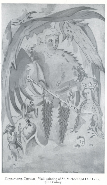 Fingringhoe Church Wall Painting St Michael 1938 Copyright: C Montagu Benton Church of St Ouen Fingringoe 1938