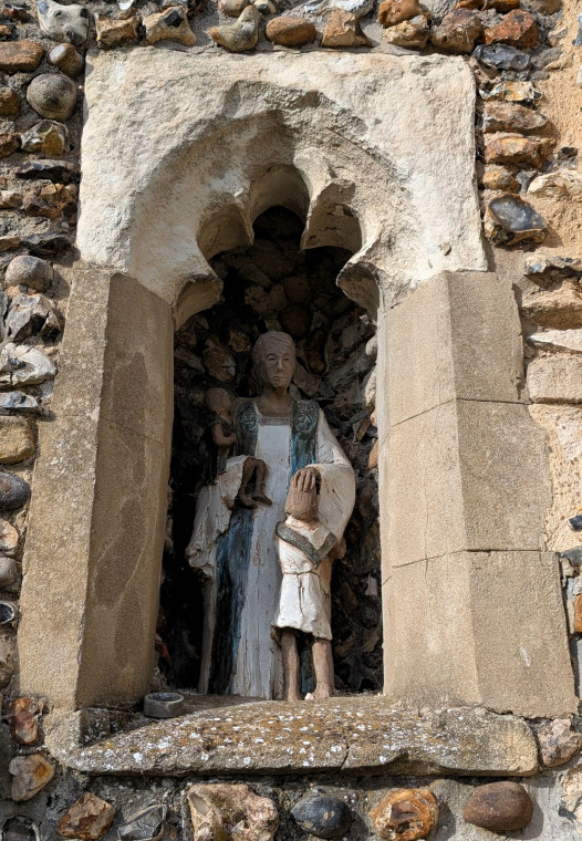 Bocking Church Porch Niche with man and children 7 October 2025 Copyright: William George