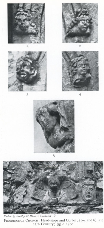 Fingringhoe Church Head Stops and Corbel 1938 Copyright: C Montagu Benton Church of St Ouen Fingringoe 1938