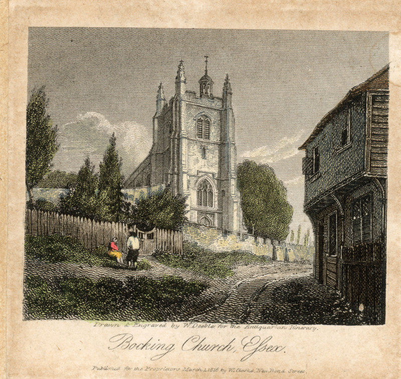 Bocking Church Essex engraving about 1820 Copyright: William George