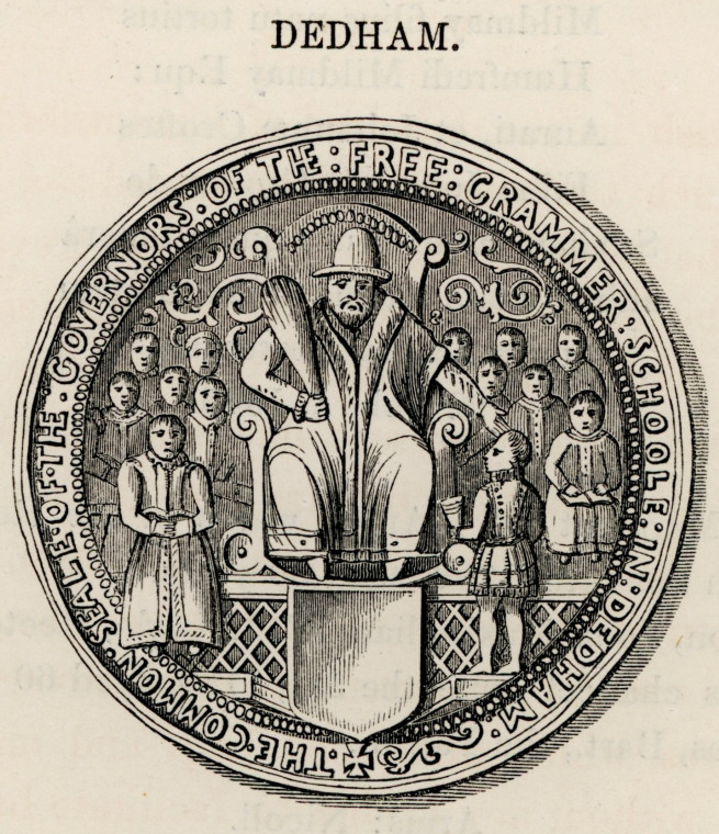 Dedham Grammar School Arms Suckling 1845 Copyright: Alfred Suckling Essex Antiquities 1845