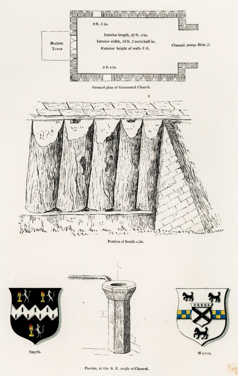 Greensted Church Timbers 1845 Copyright: Alfred Suckling Essex Antiquities 1845