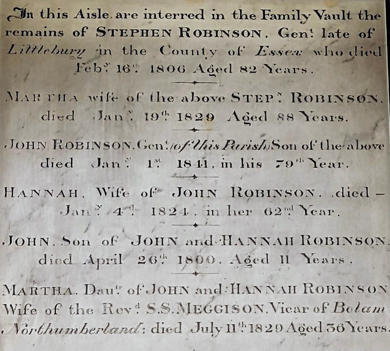 Wendens Ambo Church Robinson Memorial Text 7 August 2022 Copyright: William George