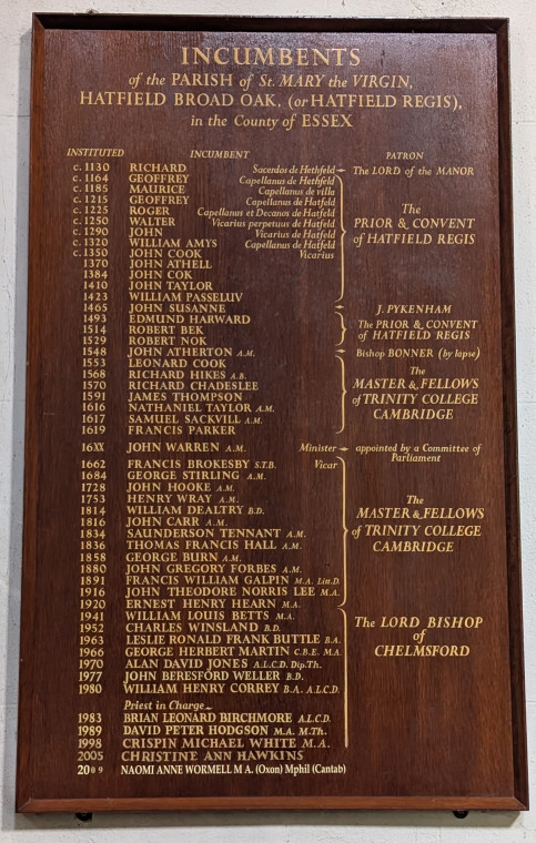 Hatfield Broad Oak Church Incumbents List 1 27 June 2025 Copyright: William George