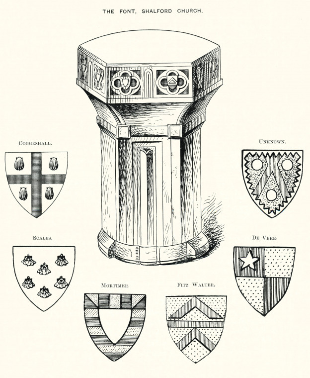 Shalford Church Font Florence Law 1898 Copyright: Florence Law Shalford Church 1898