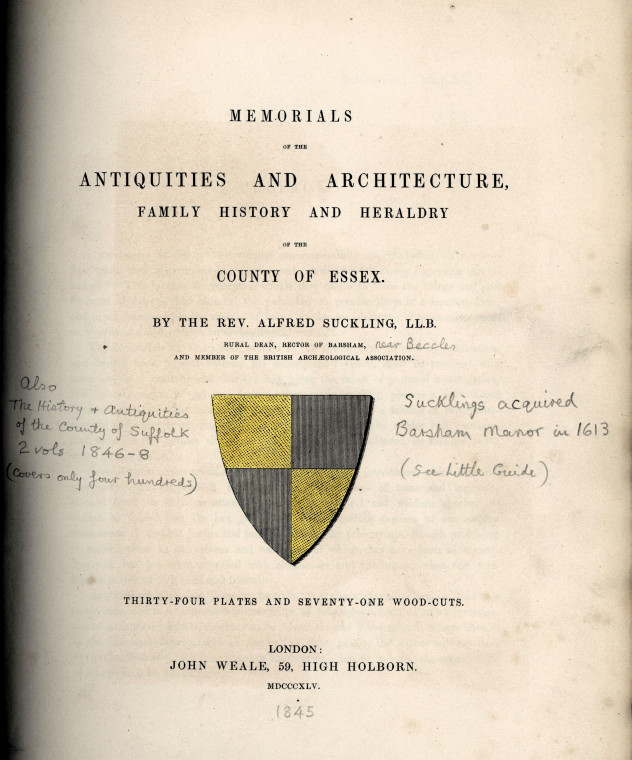 Alfred Suckling Title Page 1845 Copyright: Alfred Suckling Essex Antiquities 1845