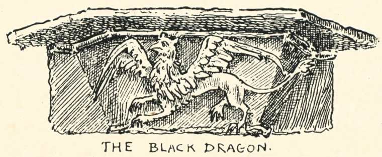 Thaxted Black Dragon Carving Barrett 1892 Copyright: C R B Barrett Essex Highways 1892
