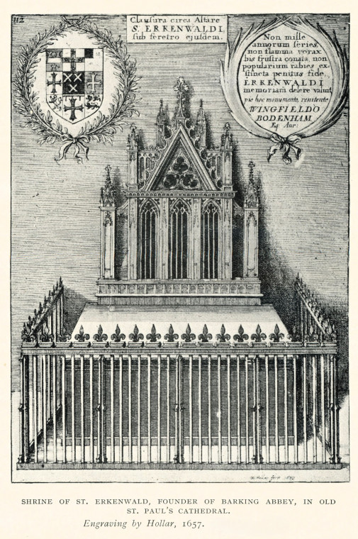 St Erkenwald Tomb Old St Pauls Cathedral 1657 Copyright: Essex Review Vol 52 1943 