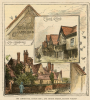 Saffron Walden Alms Houses and Audley End coloured print 