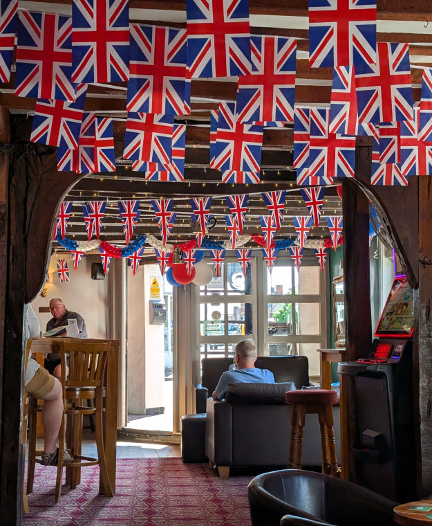 Witham White Hart Hotel Bunting 10 May 2025 Copyright: William George