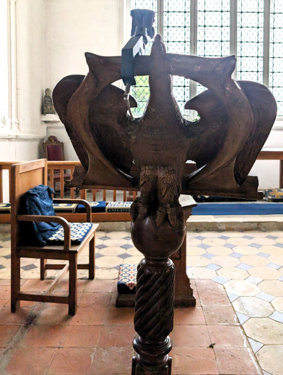 Tilty Church Wooden Eagle Lectern Detail 17 June 2025 Copyright: William George