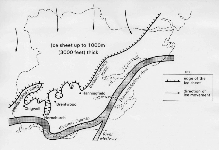 The extent of the Anglian Ice Sheet in Essex. Copyright: Gerald Lucy