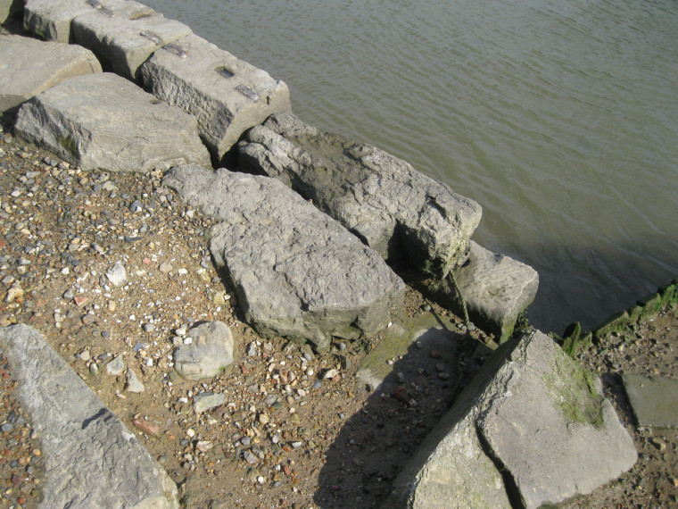 Beaumont Quay Stone with iron dogs 29 August 2014 Copyright: William George