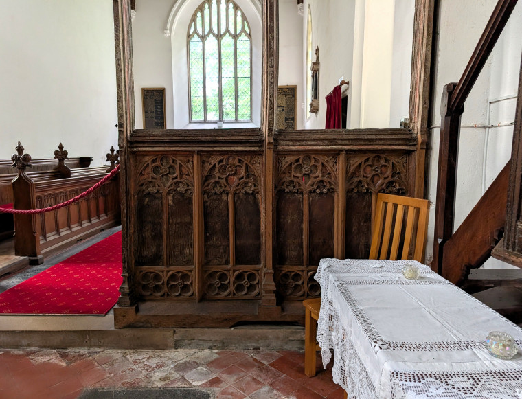 Clavering Church Rood Screen Base south side 5 August 2025 Copyright: William George