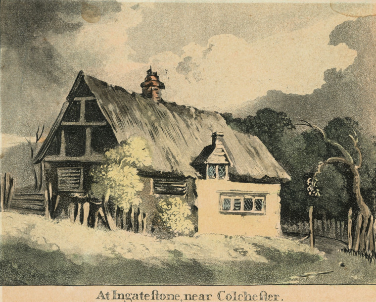Ingatestone Cottage tinted print circa 1800 Copyright: Engraving